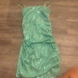 Teal/green sequin mini dress